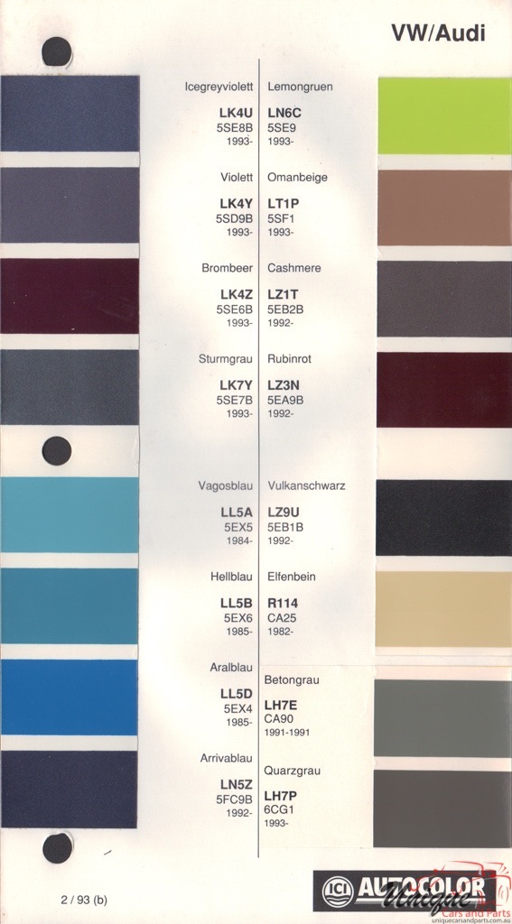 1984 - 1994 Volkswagen Paint Charts Autocolor